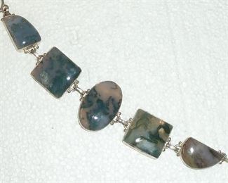 Luscious dendritic moss agate and sterling silver chunky bracelet marked 925.  $165