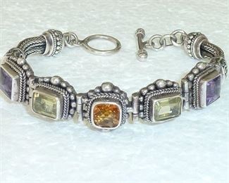 Big bold beautiful Sterling silver and gemstone Balinese bracelet. Weighs 40 grams.  Marked 925 BA Indonesia. $148