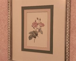 Item 33A:  Framed rose print - 11" x 13": $38