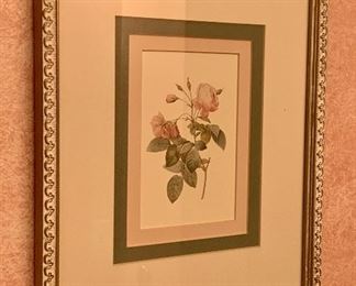 Item 33B:  Framed rose print - 11" x 13": $38