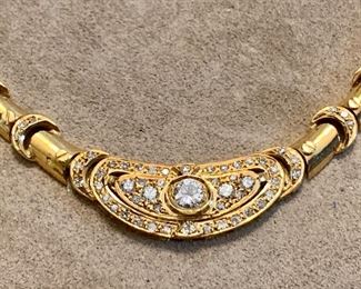 Item 92:  Diamond & 18K necklace: Gorgeous design, brilliant, round cut diamonds; weight is 45 g.: $3200