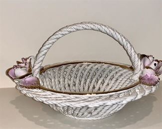 Woven ceramic basket with pink flowers: $6
