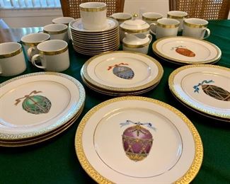 Item 66:  "Royal Gallery" by Gold Buffet (Faberge egg)           12 salad, 12 cups & saucers, 1 sugar & creamer: $170