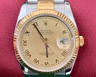 Item 99:  Mens Rolex, Oyster Perpetual Datejust, recently serviced- no original box but we do have original receipt and Cert. of Authenticity: $3800 
