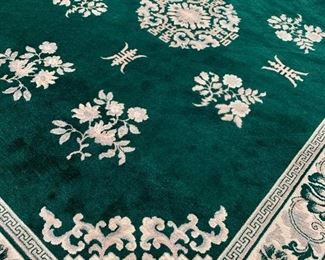 Item 104:  Green Rug with White Designs - 99" x 132": $225