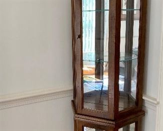 Item 48:  Corner Curio Cabinet, mirrored back and glass shelves - 24" x 10" x 71.5": $165
