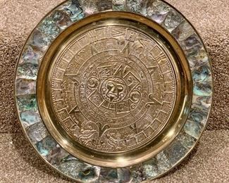 Item 114:  Aztec Calendar Plate with abalone edge: $38