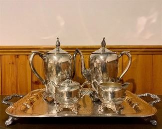 Silverplate Tea Set with Tray, Two pots: $95