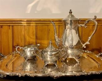 Silverplate Tea set with tray, One pot: $75
