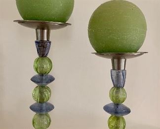 Item 123:  Blue and Green Candle Sticks: $10                                      Small - 9"                                                                                                                  Large - 10.5"