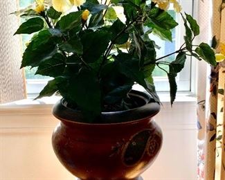 Heavy pot with faux yellow flowers: $16