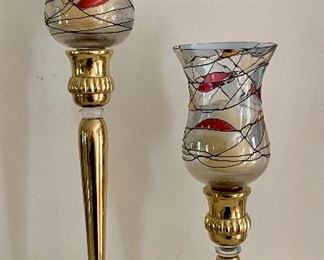 Two mini hurricanes and brass stands: $12