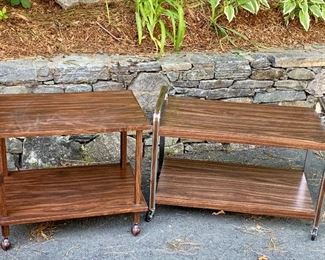 Item 135:  Two vintage rolling trays: $14                                                Tray W/O handles - 24" x 16" x  21"                                                            Tray with handles - 29" x 15" x 20"