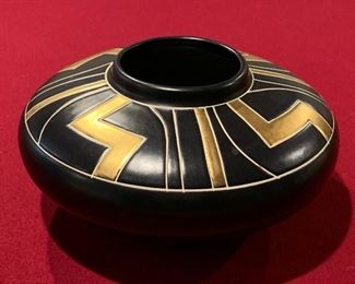 Low, flat, black and gold vase: $14