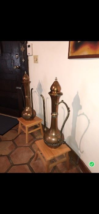Item was brought in  Morocco in 1984 Brass Urn $60, The owner was planning on turning them into lamps and never finished the project. 