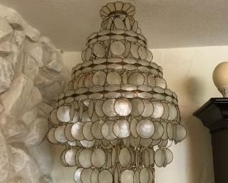 Capiz Shell Chandelier Circa 1975 with Lights 2ft $265