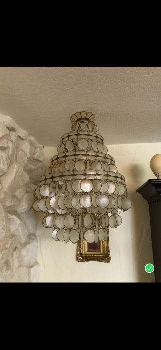 Capiz Shell Chandelier Circa 1975 with Lights 2ft $265