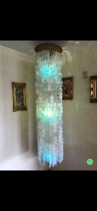 Capiz Shell Chandelier Circa 1975 with Lights 12ft $1250