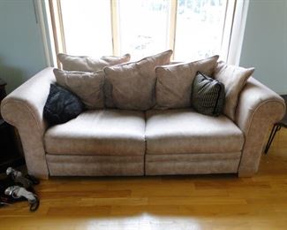 Microfiber brown loveseat (too much sun coming in actually looks great!) $200