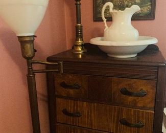 Chest of Drawers, Brass Lamps