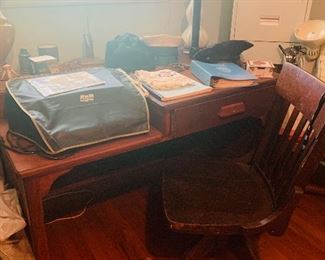 Solid Wood Office Desk and Swivel Chair, Typewriter
