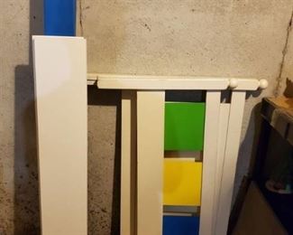 Twin Size Bed Frame. Yellow .Green and Blue Accents with Metall Side Rails