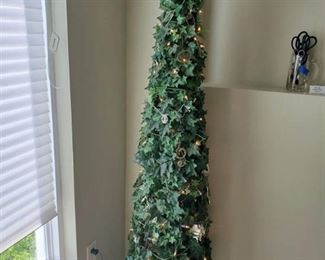 Faux Tree with Lights in Wooden Planter.