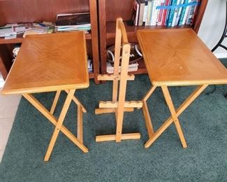 Lot of 2 Wooden Tv Trays with Stand to Store