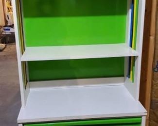 Green Yellow and Blue Dresser with Top Shelf. 2 Pieces