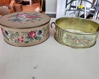 Lot of 2 Unique Tins. Floral Tin from New York and Fruitful Decored Pyrex or Corning Holder