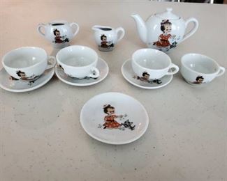 Lot of Japanese Tea Set with Girl in Orange Dress