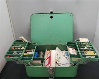 Teal Green Metal Sewing Box