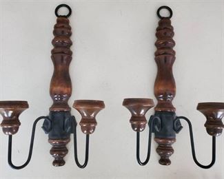 Lot of 2 Wooden Wall Hanginf Candle Holders