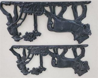 Lot of 2 Cast Iron of a Plowing Farmer
