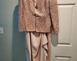 Karen Miller Salmon and Beige Dress and Jacket Set Size 16