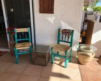 Teal/Rush Seat Small Side Chairs (2)