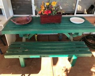 Green Painted Wood Picnic Table