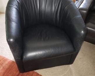 Black Leather Barrel Chair
