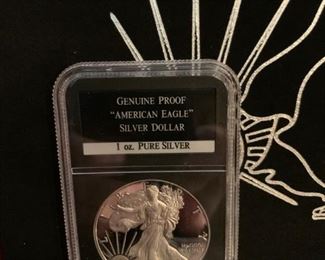 Complete Set of AMERICAN EAGLE Silver Dollars in Decorative Locking Wood Box Display