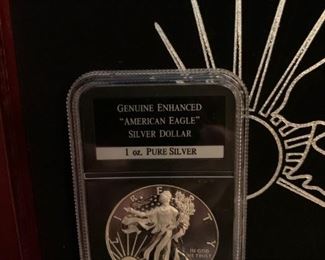 Complete Set of AMERICAN EAGLE Silver Dollars in Decorative Locking Wood Box Display