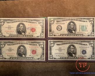 $5 Red, Blue and Green Seal Bills