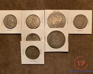 Morgan Silver Dollars, Standing Liberty Halves, Franklin Half, and Barber Half