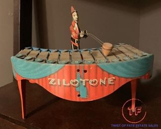 ZILOTONE 1930's Wind Up Tin Toy with Playing Discs