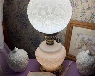Antique Milk Glass Double Lamp