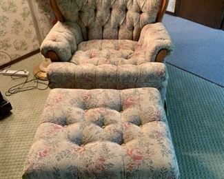Vintage Tufted Chair with Matching Ottoman by England Corsair