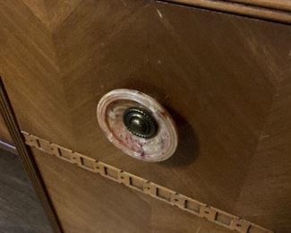 1930’s ART DECO Waterfall Bedroom Set: Vanity with Chair, Bed, and Tall Boy Dresser - With Original BAKELITE Pulls