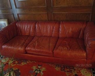 Orange Leather Sofa.   