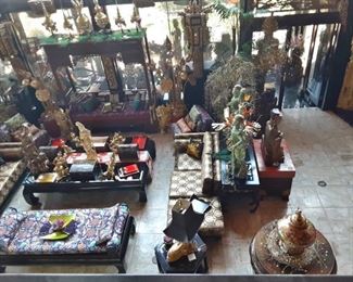 Looking down from the loft into the main living area. The house is built like a pagoda.