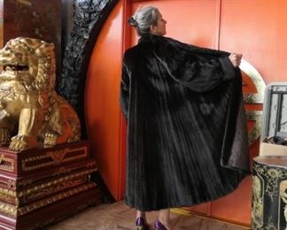 Black Gamma full length mink coat with very full swing. $2,600 with 25% off. Medium size. Nice and long. Gorgeous! What a lap robe if we aren't traveling when the weather turns cold!