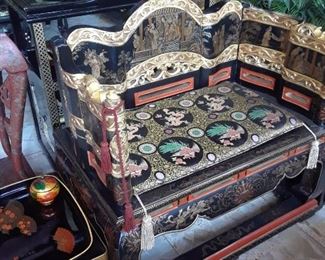 Pair of beautiul seats with gold and hand painted designs.